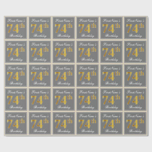 Elegant, Grå, Falsk Guld 74-årsdag + Namn Presentpapper