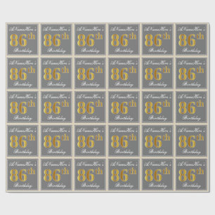Elegant, Grå, Falsk Guld 86-årsdag + Namn Presentpapper
