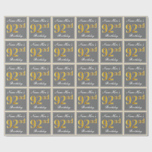 Elegant, Grå, Falsk Guld 92-årsdag + Namn Presentpapper