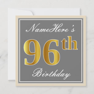 Elegant, Grå, Falsk Guld 96-årsdag + Namn Inbjudningar