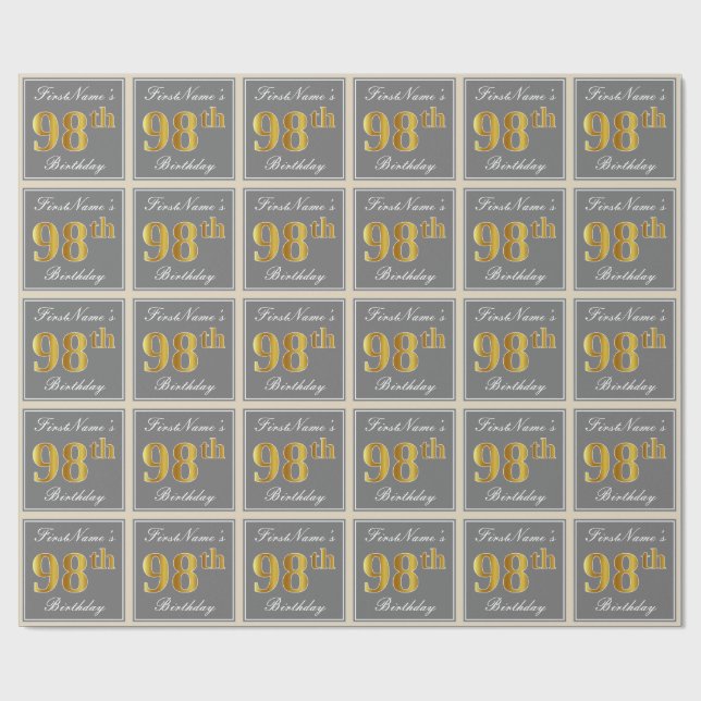 Elegant, Grå, Falsk Guld 98-årsdag + Namn Presentpapper (Platt)