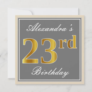 Elegant, Grå, Falskt Guld 23-årsdag + Namn Inbjudningar