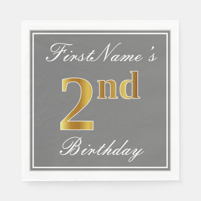 Elegant Grå, Falskt Guld 2-årsdag + Anpassat Namn Pappersservett (Framsidan)