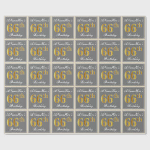 Elegant, Grå, Falskt Guld 66-årsdag + Namn Presentpapper