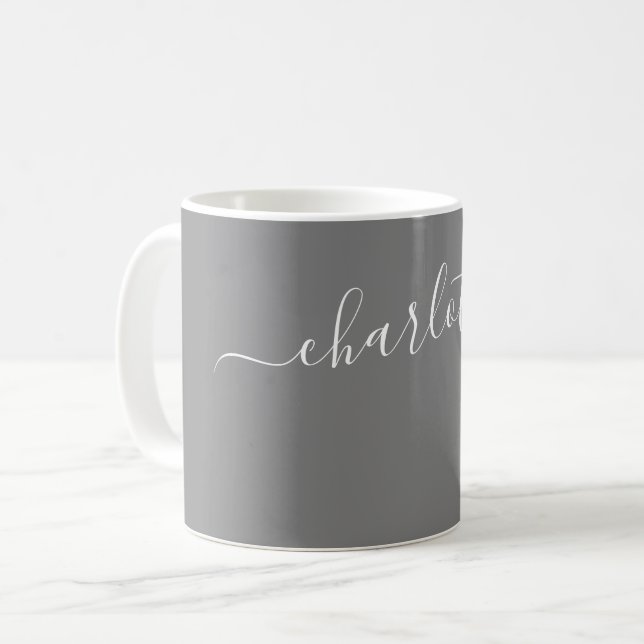Elegant grå färg Modernt Namn Personlig Kaffemugg (Framsida vänster)