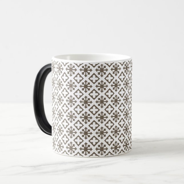 Elegant grå geometrisk ornamental mönster magisk mugg (Framsida vänster)