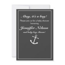 Elegant grå grå vit nautisk dusch inbjudan