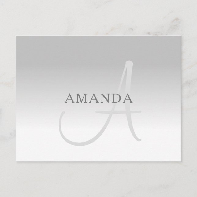 Elegant grå gradient Anpassningsbart monogram Vykort (Framsida)