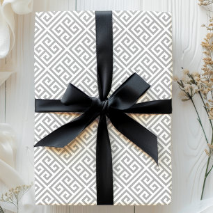 Elegant grå grekisk nyckel labyrintmönster presentpapper