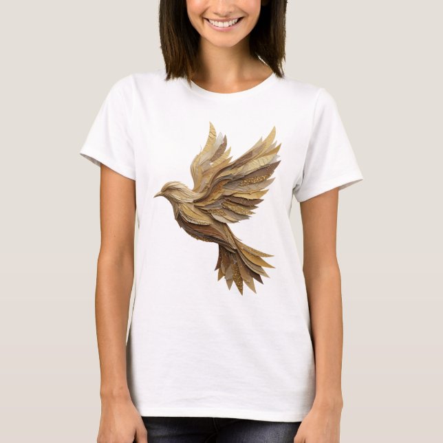 Elegant grå GULD FÅGEL Design T Shirt (Framsida)