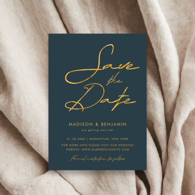 Elegant Grå Guld Modern Typografi Bröllop Spara Datumet (Skapare uppladdad)