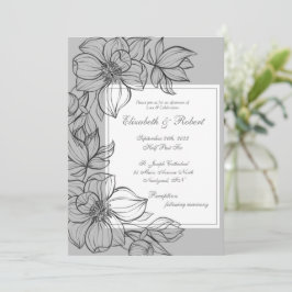 Elegant grå handritad blomsterbröllopsinbjudan inbjudningar