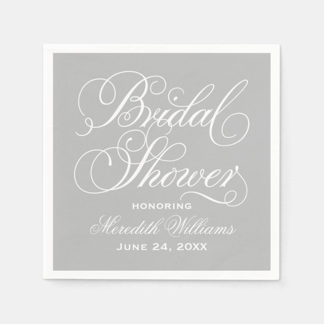 Elegant grå kalligrafi bröllop brud shower pappersservett (Framsidan)