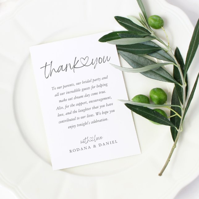 Elegant grå kalligrafi hjärta bröllop placeringskort (Elegant Gray Calligraphy Heart Wedding Place Card)