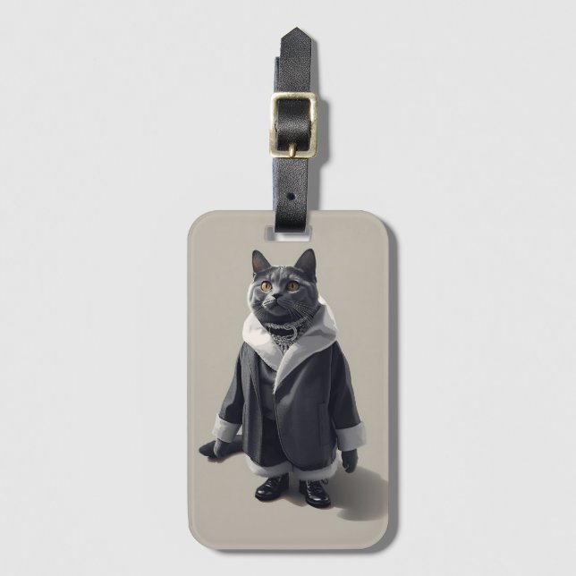 Elegant grå katt modeillustration bagagebricka (Framsida vertikal)