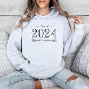 Elegant Grå Klass 2026 Skolnamn T Shirt
