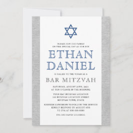 Elegant grå linneblå Stjärna av David bar mitzvah Inbjudningar