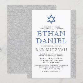 Elegant grå linneblå Stjärna av David bar mitzvah Inbjudningar