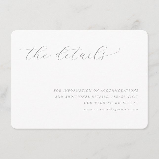 Elegant grå minimalistisk bröllopsdetaljkort tilläggskort (Framsida)