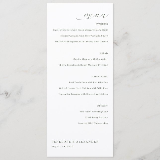 Elegant Grå Minimalistisk Meny (Framsida)