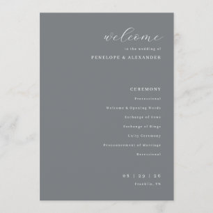 Elegant grå minimalistisk vigselceremoni program