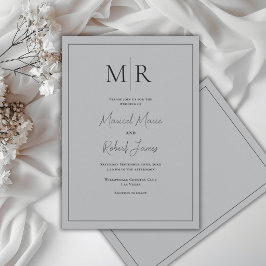 Elegant grå modern vigselring med monogram inbjudningar