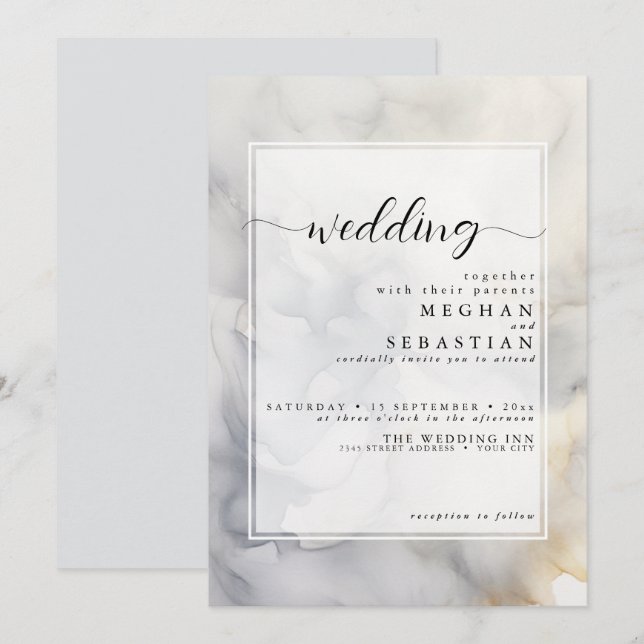 Elegant grå och blekgul mjuk moln inbjudningar (Fram/baksida)