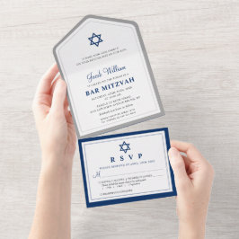 Elegant Grå och Marinblå Bar Mitzvah Allt-i-ett