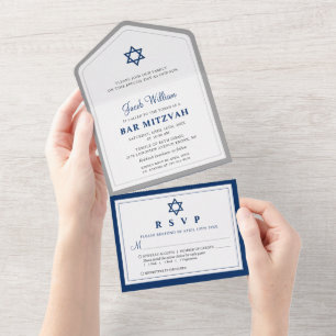 Elegant Grå och Marinblå Bar Mitzvah Allt-i-ett