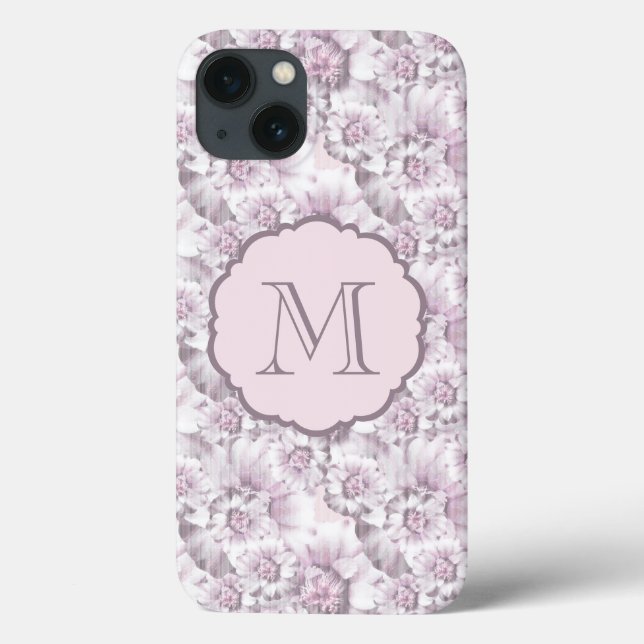 Elegant grå och rosa blommönster monogram (Baksida)
