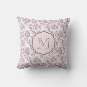 Elegant grå och rosa blommönster monogram kudde