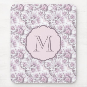 Elegant grå och rosa blommönster monogram musmatta