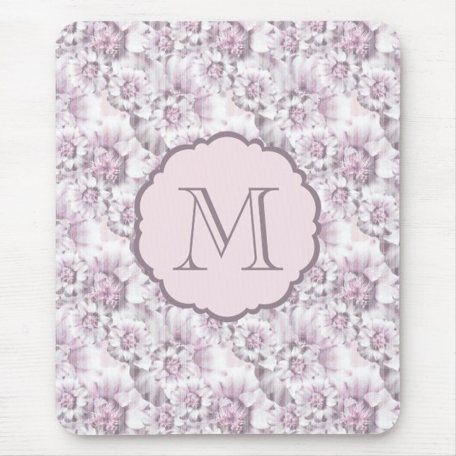 Elegant grå och rosa blommönster monogram musmatta (Framsidan)