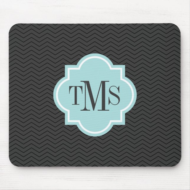 Elegant grå och teal 3 bokstävers monogrammusmatta musmatta (Framsidan)