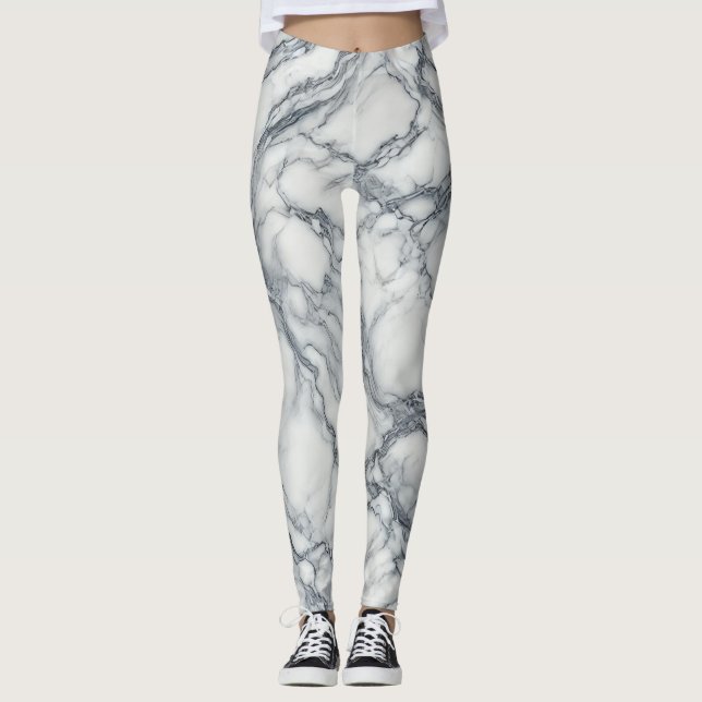 Elegant grå och vit marmorerad look glamour leggings (Framsida)