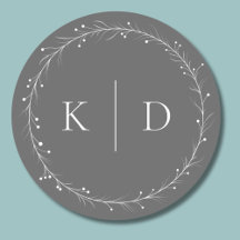 Elegant grå och vit vinranke kransmonogram