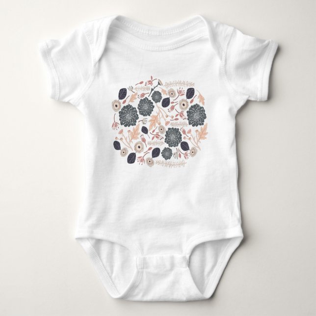 Elegant grå persiko blomsterdesign baby t shirt (Framsida)