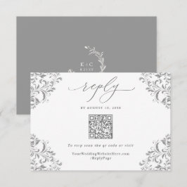 Elegant grå silver vintage bröllops QR-kod OSA Kort
