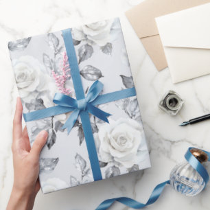 Elegant grå silver vit blomsterbröllop presentpapper
