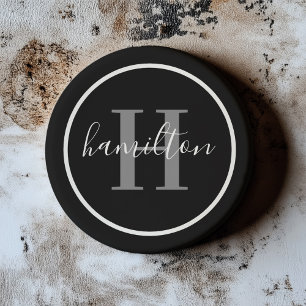 Elegant grå svart rund monogram mörk underlägg
