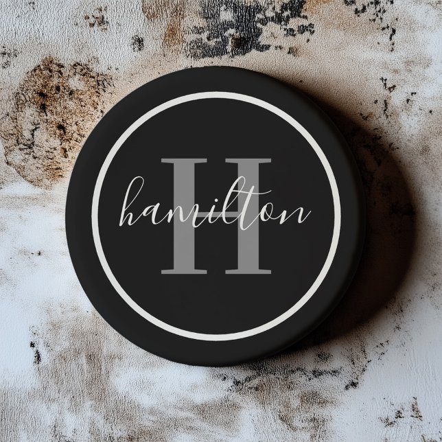 Elegant grå svart rund monogram mörk underlägg (Skapare uppladdad)