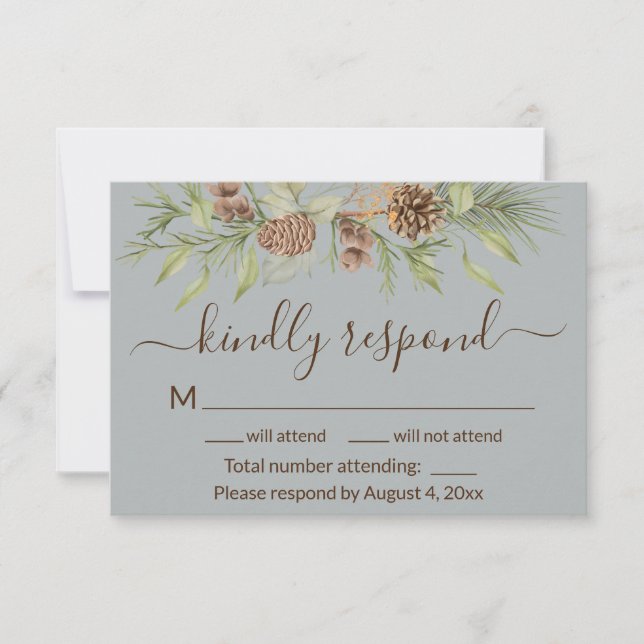 Elegant grå tall bröllop RSVP-kort för vinter Tack Kort (Framsida)