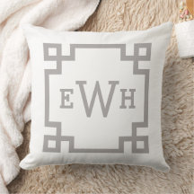 Elegant Grå Tenn Färg Grekisk Nyckel Monogram Init