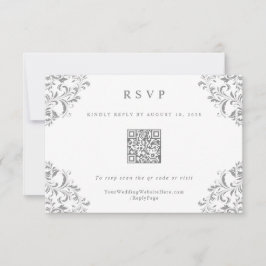Elegant grå vintage bröllops QR-kod RSVP-kort OSA Kort