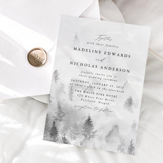 Elegant grå vinter skog bröllop inbjudningar (Skapare uppladdad)