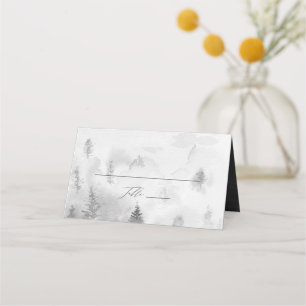 Elegant grå vinter skog bröllop placeringskort