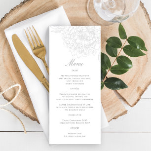 Elegant grå vit blommande peonybröllop meny
