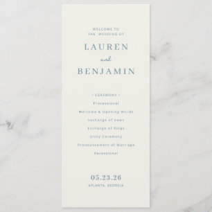 Elegant gråblå minimalistisk vigselceremoni program