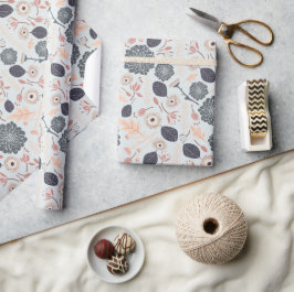 Elegant gråblå persiko blomster mönster presentpapper