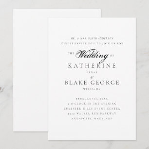 Elegant Grace Bröllop Bride Parents Matte Inbjudningar